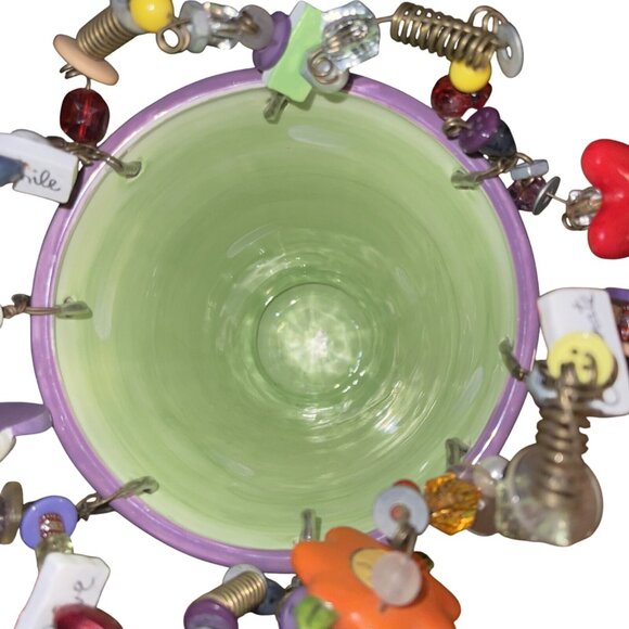 Sandra Magsamen Whimsical Ceramic Vase With Quirky Beaded Rim Mine Charms - Picture 11 of 16